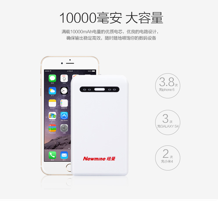 
                                        纽曼（Newmine）A100 双USB输出 便携 移动电源/充电宝 10000mAh 素雅版 手机平板通用                
