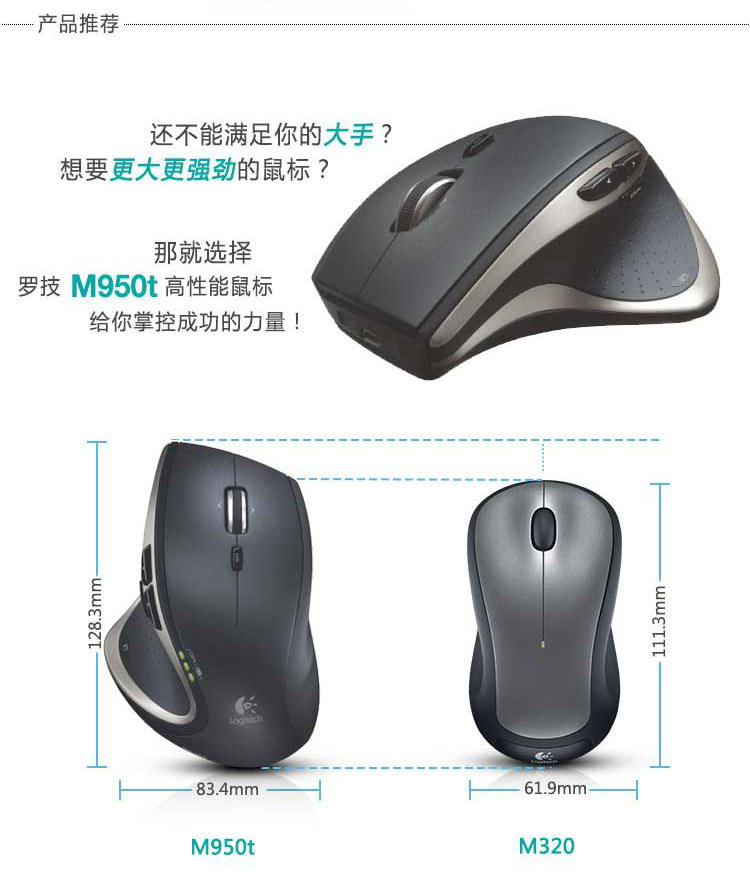 罗技（Logitech） M320 无线鼠标 灰色