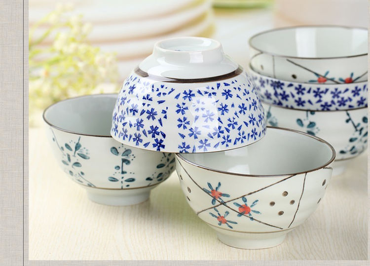 
                                        山田烧陶瓷碗套装 釉下彩(4.5英寸)米饭碗日式和风餐具(6只装) 混色装                