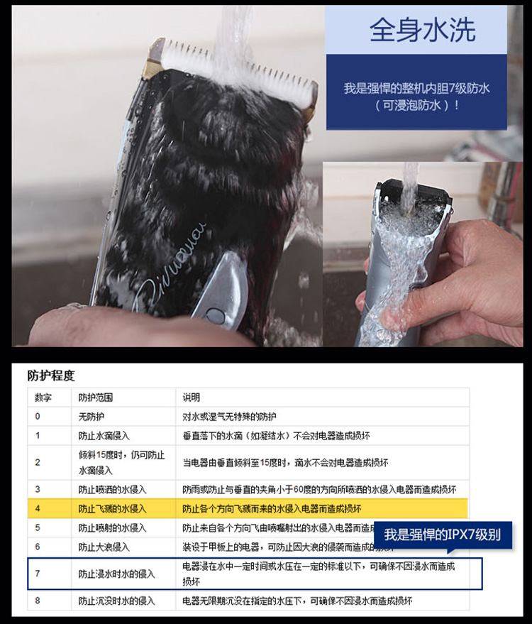 雷瓦（RIWA）RE-780A 智能感应理发 7级防水设计双锂电池理发器电推剪
