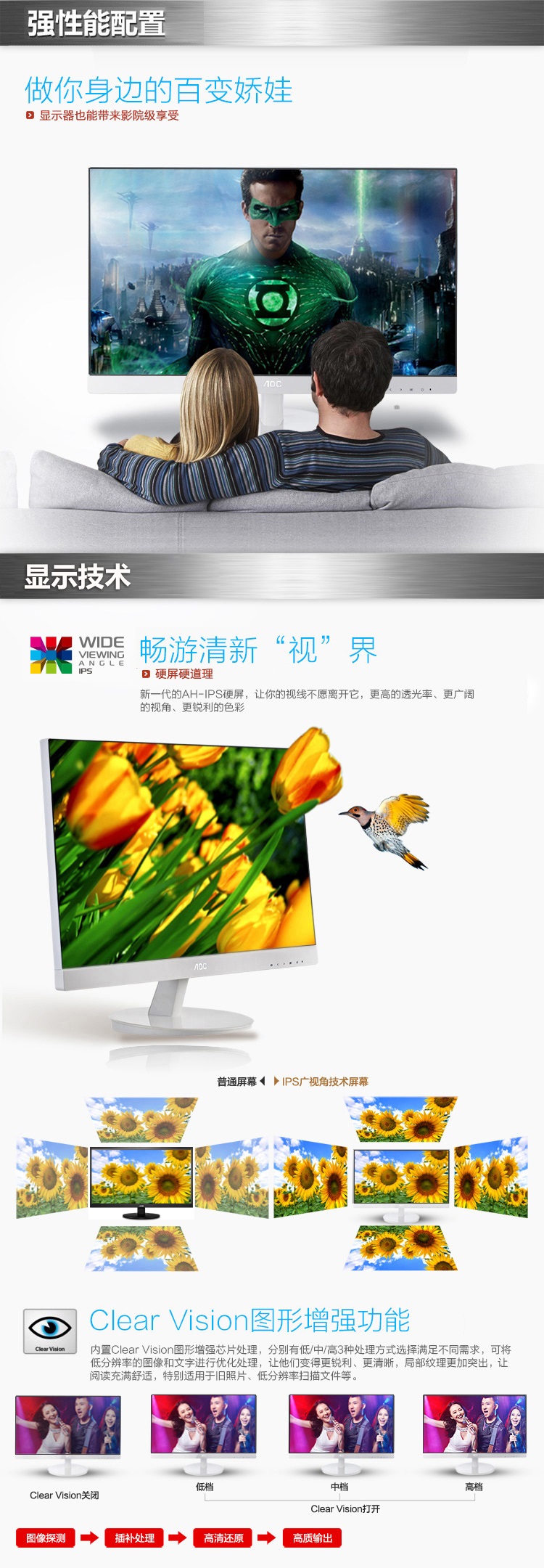 AOC I2369V6/WW 23英寸爱眼净蓝光AH-IPS窄边框LED液晶显示器