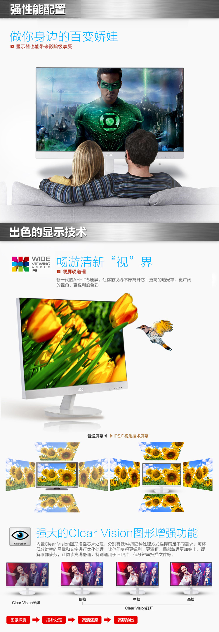 AOC I2269VW6/WW 21.5英寸爱眼净蓝光AH-IPS窄边框LED液晶显示器