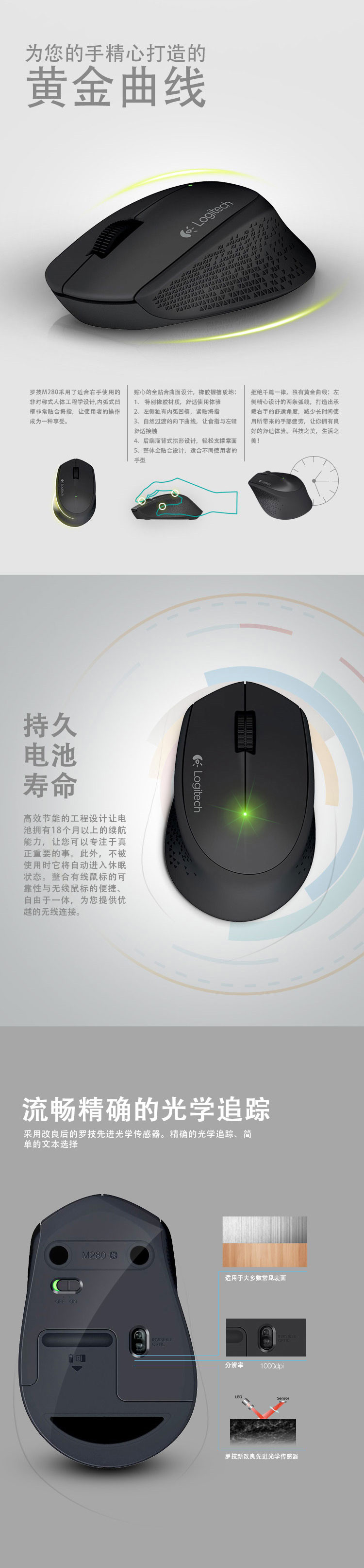 
                                        
                                                            罗技（Logitech）M280(M275) 鼠标 无线鼠标 办公鼠标 右手鼠标 黑色 自营 带无线2.4G接收器                