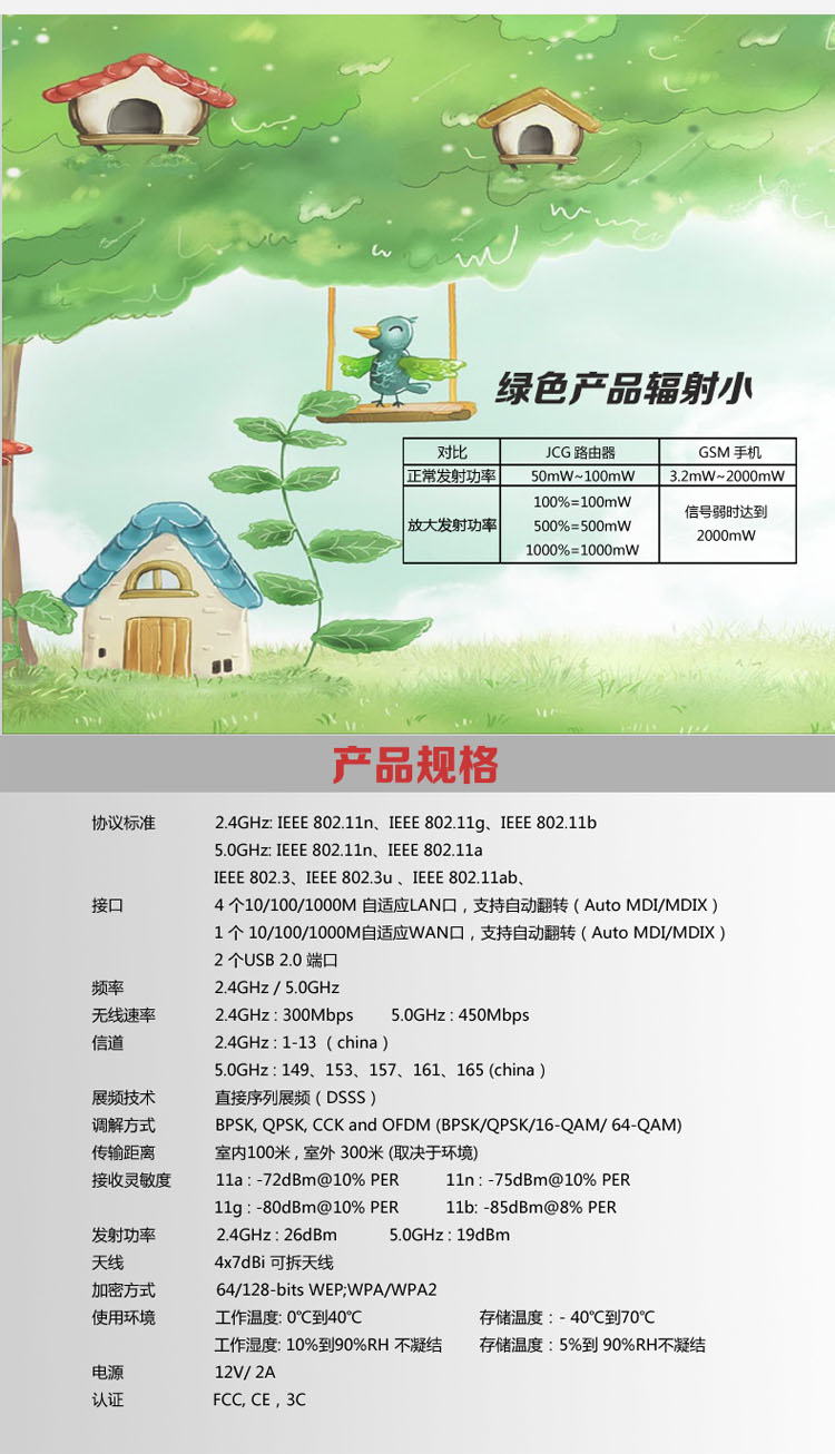 捷稀（JCG） JHR-N855R 750M 双频 千兆无线路由器 金刚四代 (黑色）