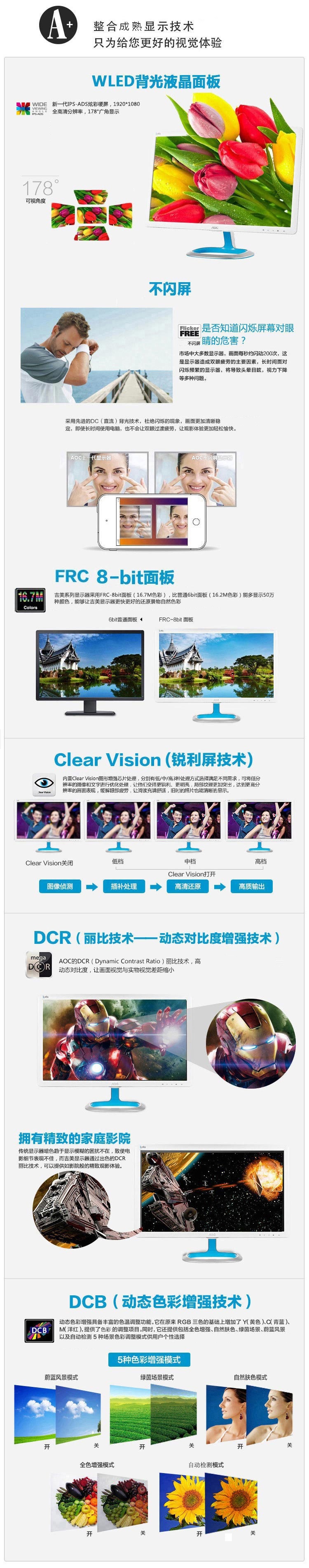 AOC LV242WIM6 23.6英寸爱眼净蓝光IPS-ADS广视角炫彩硬屏液晶显示器（白色）(HDMI)