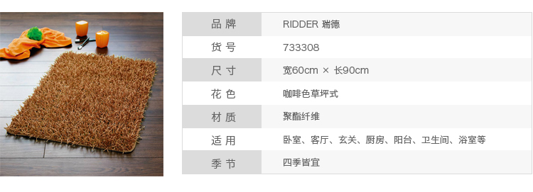 
                                        【京东超市】德国瑞德 RIDDER 草坪式地垫 门口玄关通用 咖啡色 60*90cm 733308                