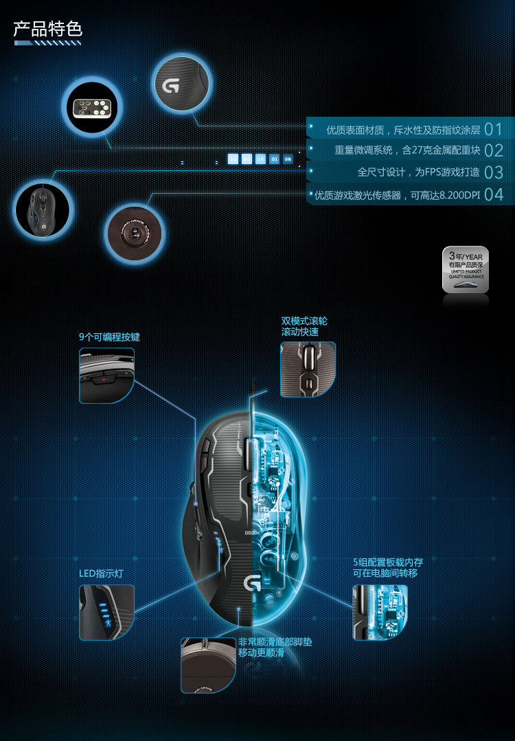 罗技（Logitech） G500s 第一人称射击激光游戏鼠标