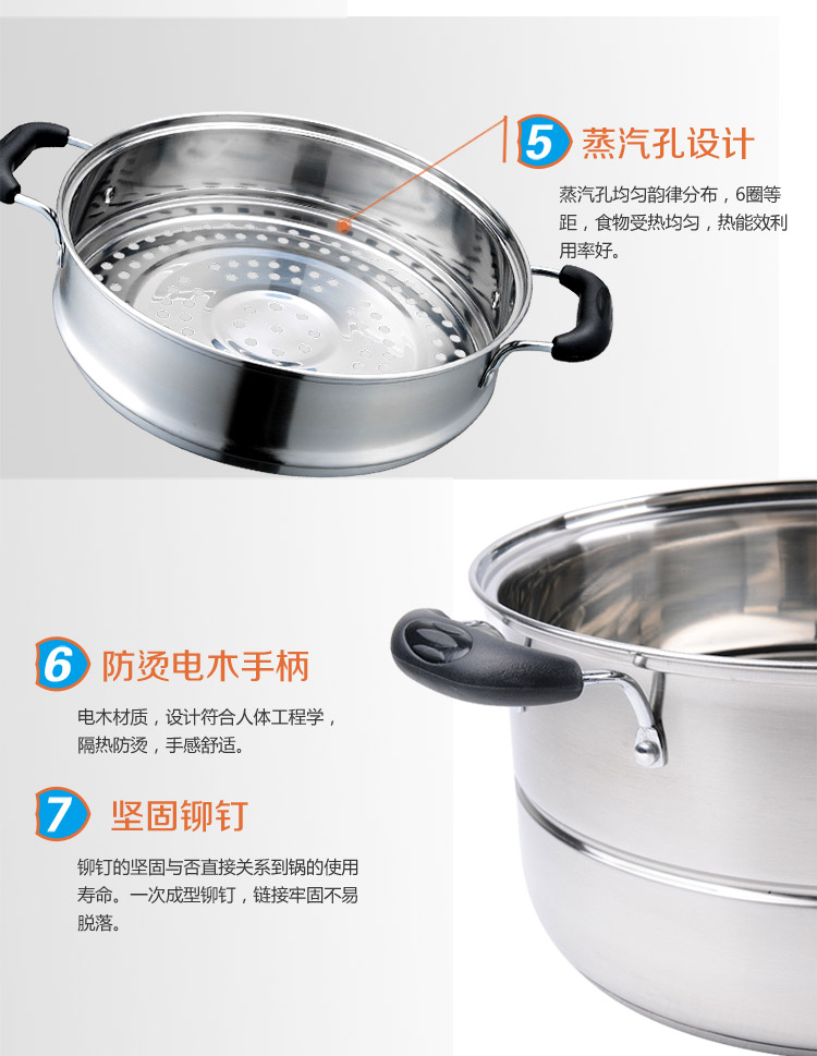 
                                        
                                                                                爱仕达 ASD 蒸锅三层不锈钢锅家用蒸笼多层蒸屉蒸馒头锅28CM复底电磁炉燃气通用锅具WGNS1528                