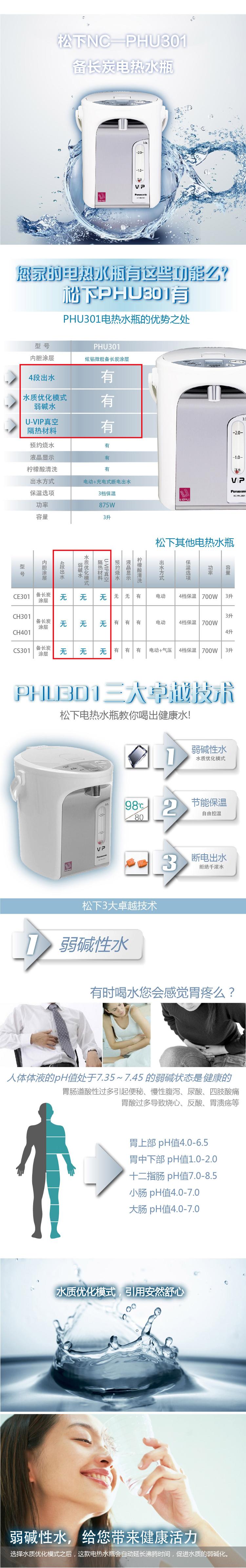 
                                        
                                                            松下（Panasonic）3L电水壶 电热水瓶 备长炭内胆 全自动智能保温烧水壶 NC-PHU301                