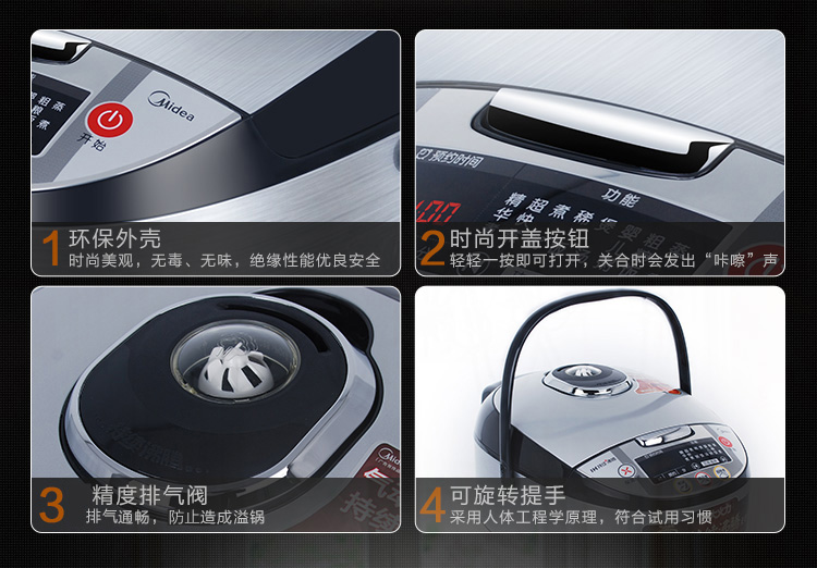 
                                        美的（Midea)电饭煲FS4088 IH电磁加热 涡轮除泡防溢锅 精钢鼎釜4L电饭锅                
