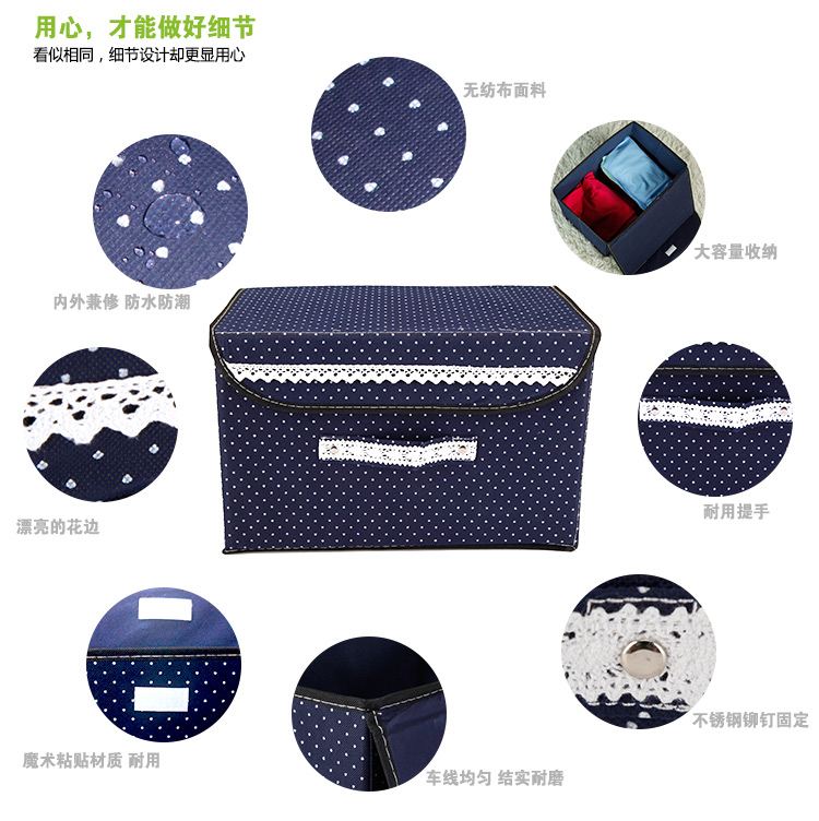 
                                        
                                                            空间优品 圆点收纳箱/衣物整理箱杂物收纳盒一只装 36L 蓝色 大号                