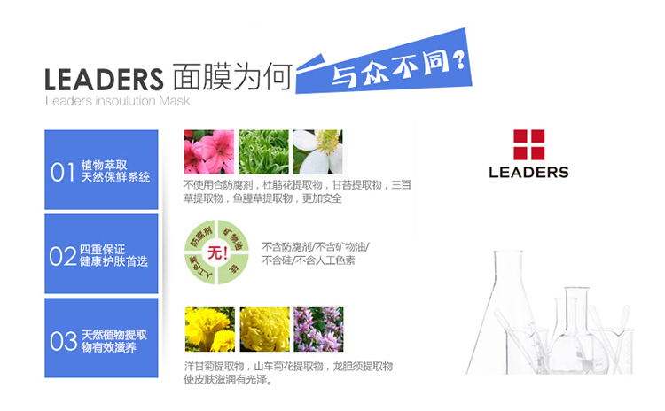 
                                        丽得姿（LEADERS）领先润美强化补水修复面膜25ml*10片/盒 (保湿补水睡眠 亮肤 男女士护肤品）                