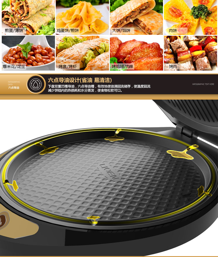 
                                        利仁（Liven）电饼铛家用双面加热可拆洗煎烤机LR-A434A（贝壳）                