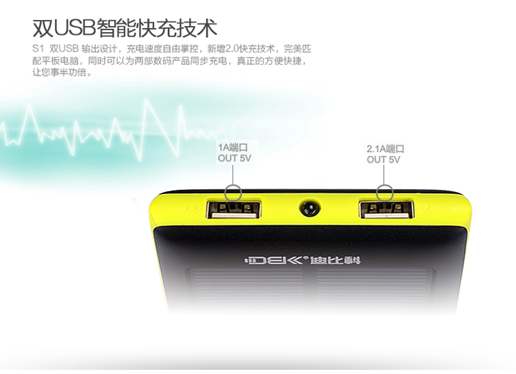 
                                        迪比科（DBK）S1 太阳能充电宝10000毫安 超薄聚合物移动电源 智能手机平板通用 光能充电器                