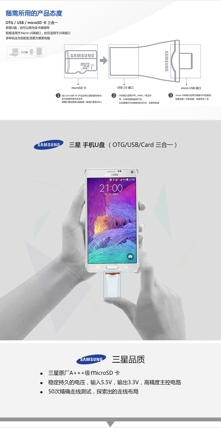 
                                        三星（SAMSUNG）32GB OTG 手机U盘（USB/micro USB双接口 白色）                