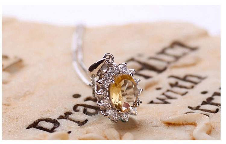 宝菲尔 项链 925银黄水晶皇冠吊坠