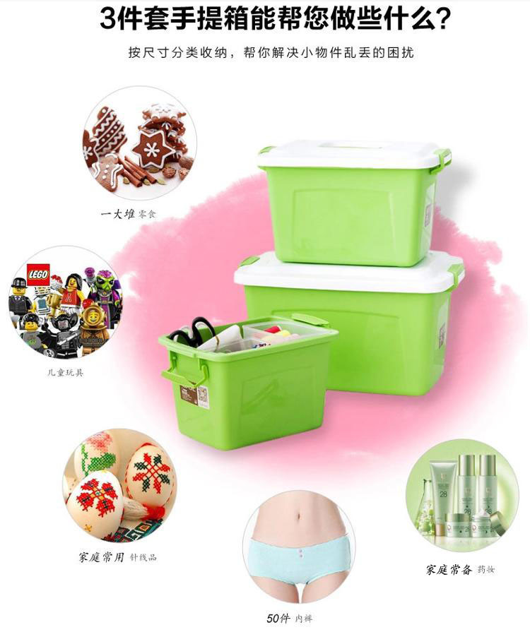 
                                        
                                        禧天龙Citylong 塑料收纳箱小号便携式手提杂物整理箱大中小组合三件套蒂梵绿 1774                