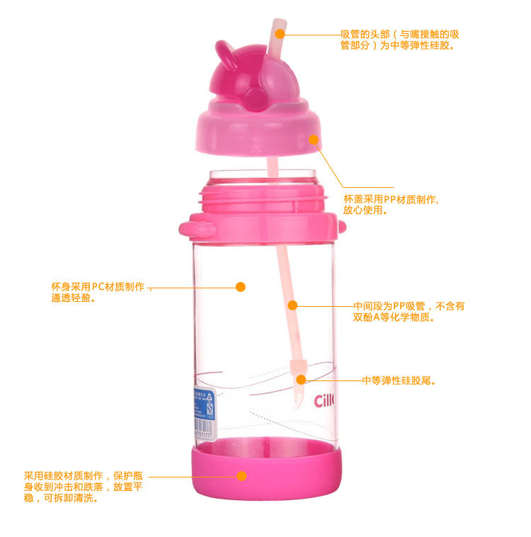 希乐 400ml乐纷背带学饮杯 便携PC儿童吸管杯 XL-1407 蓝色