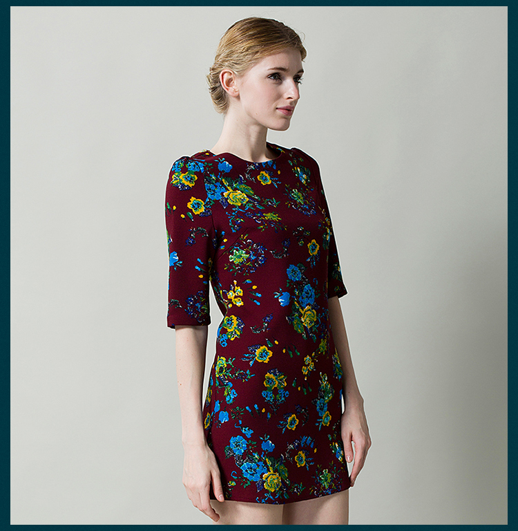 斯蒂芬妮(stephanie) 女装中袖连衣裙 s4220021126 酒红黄花 l