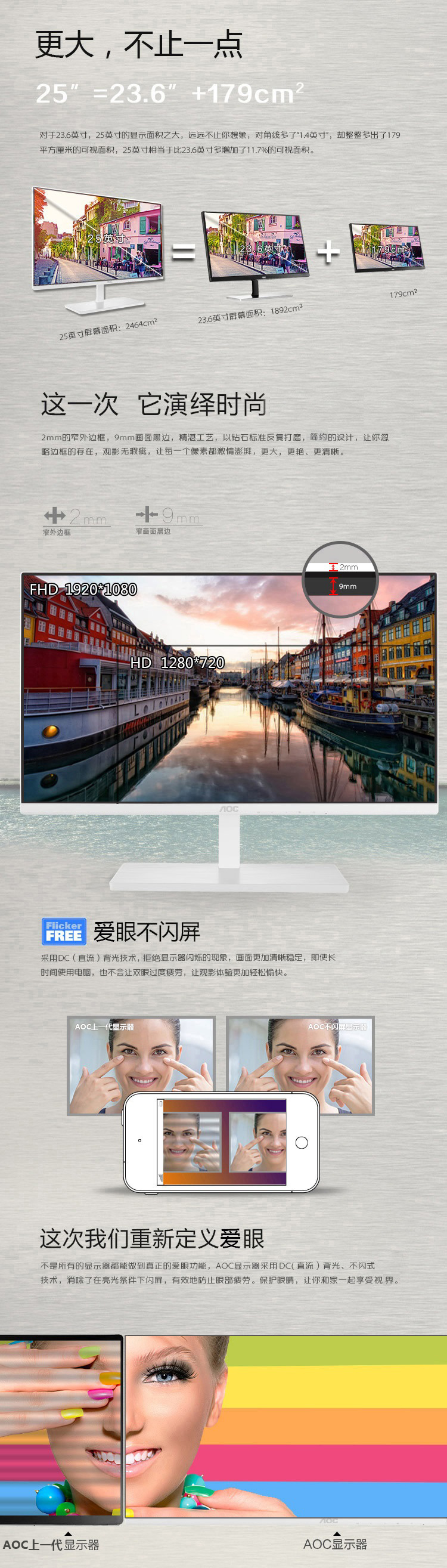 
                                        AOC I2579V/WS 25英寸IPS广视角窄边框爱眼不闪屏液晶显示器（白色/银色）                