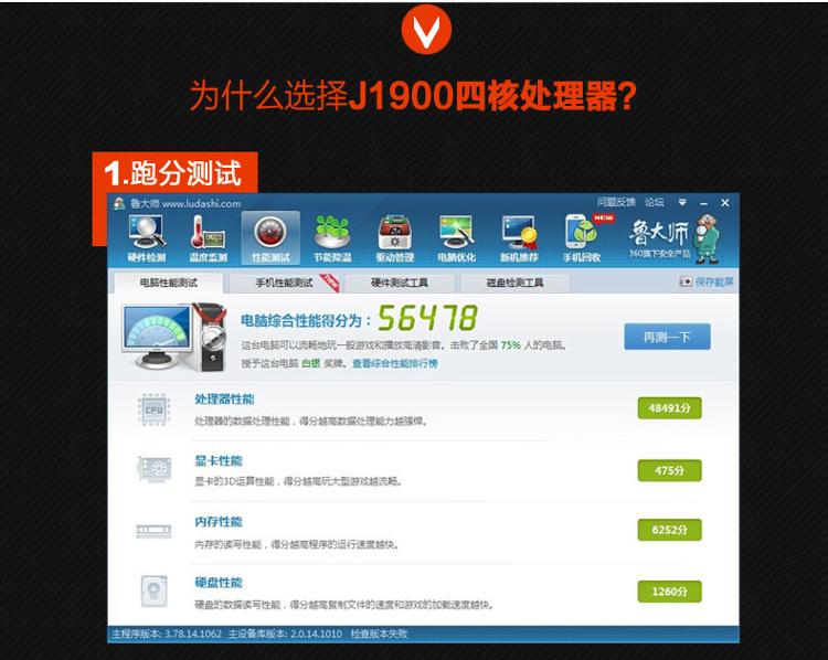 七喜(hedy)悦祺950(四核版) 台式主机 (intel赛扬四核j1900 2g 500g