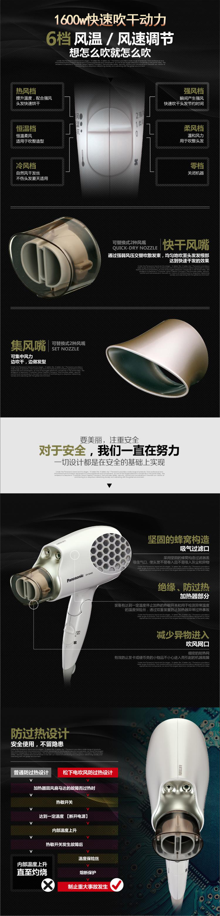 
                                        松下（Panasonic）电吹风机家用EH-NA45-W进口纳米水离子铂金负离子沙龙级恒温护发                
