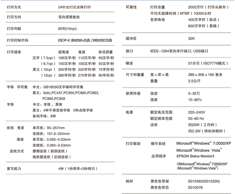 
                                        爱普生（EPSON）LQ-610K 针式打印机（80列平推式）                