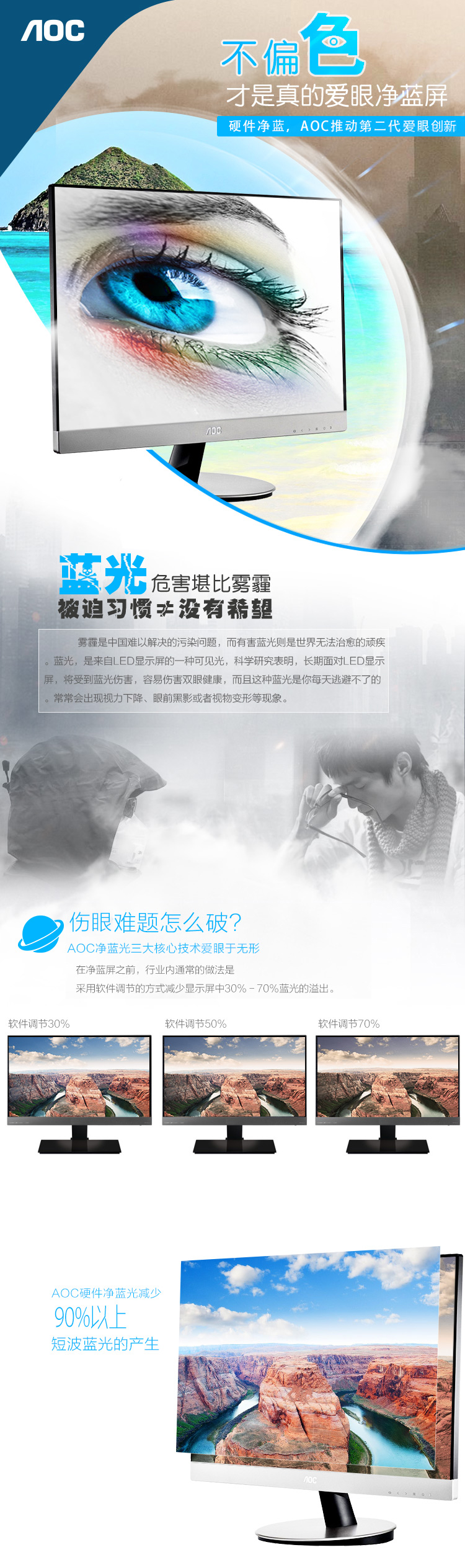 AOC I2769V6/WW 27英寸爱眼净蓝光AH-IPS窄边框LED液晶显示器