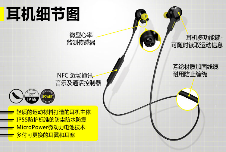 
                                        捷波朗（Jabra）Pulse 搏驰 专业运动蓝牙耳机 （带智能心率监测与专业运动方案指导）                