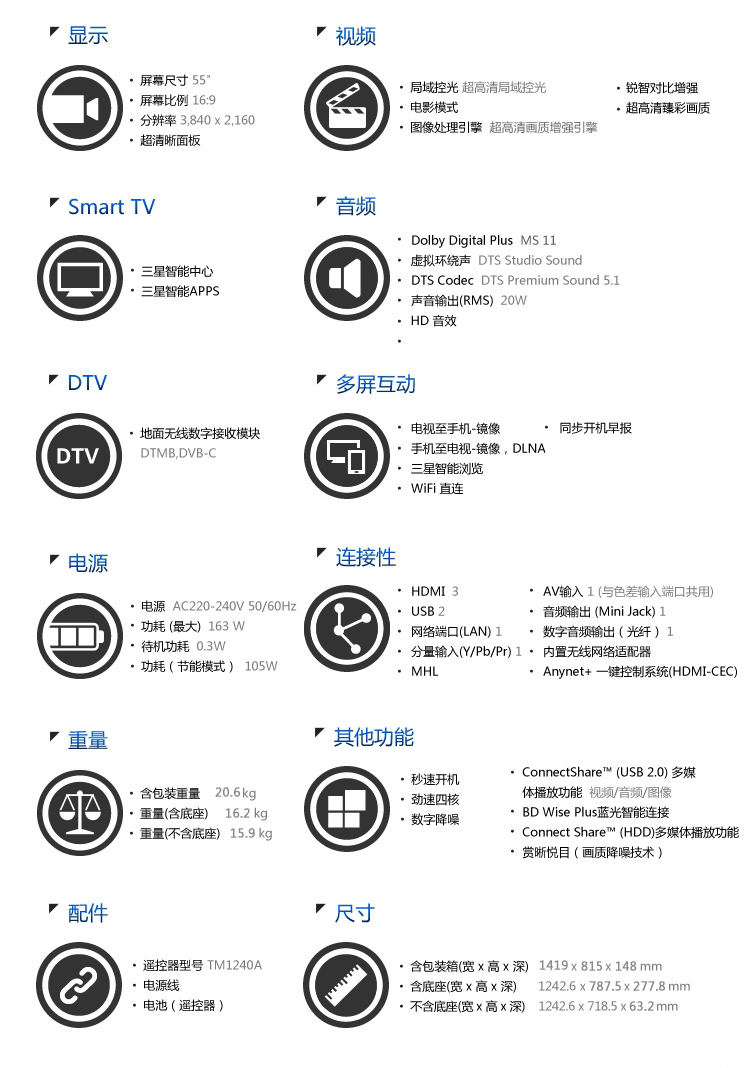
                                        三星（SAMSUNG）UA55JU50SW 55英寸 4K超高清智能电视 黑色                