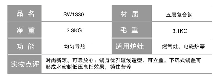 
                                        
                                                            爱仕达 30CM五层复合304不锈钢无烟炒锅SW1330 健康无涂层电磁炉炒锅                
