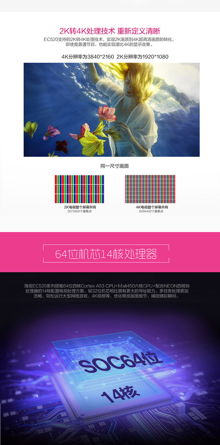 海信（Hisense）LED43EC520UA 43英寸 VIDAA3 14核 炫彩4K智能电视(黑色)
