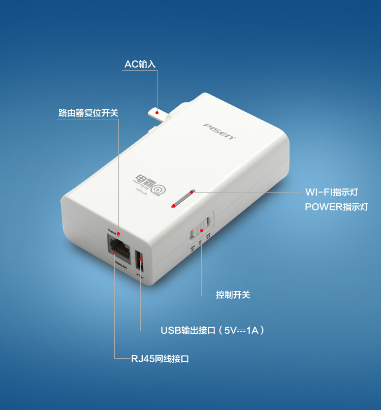 
                                        品胜 路由式电霸 移动电源/路由器/充电宝 5000毫安 白色 充电路由二合一 适用于手机/平板等                