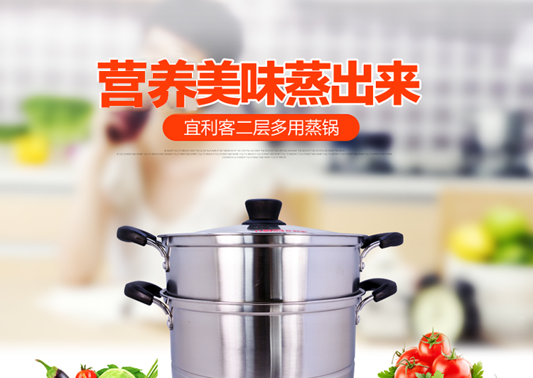 宜利客(iLike)  蒸锅 不锈钢复底大容量多用双层蒸煮锅28cm LK6202