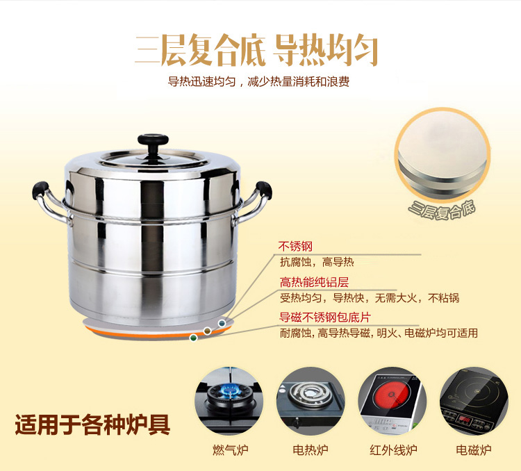 美厨 美家系列30CM不锈钢复底双篦蒸锅MJH-30
