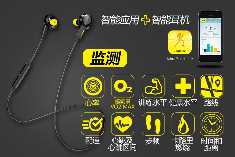 
                                        捷波朗（Jabra）Pulse 搏驰 专业运动蓝牙耳机 （带智能心率监测与专业运动方案指导）                