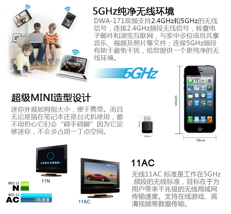 台湾友讯(D-Link)dlink  DWA-171 迷你11AC 双频USB 无线网卡