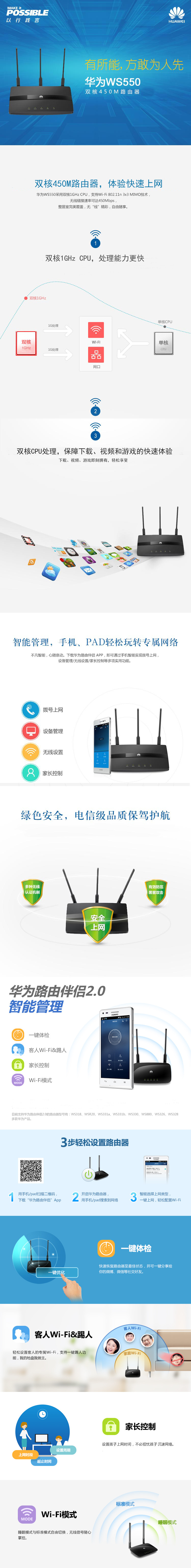 
                                        华为（HUAWEI） WS550 450M WIFI智能无线路由器 三天线 穿墙                