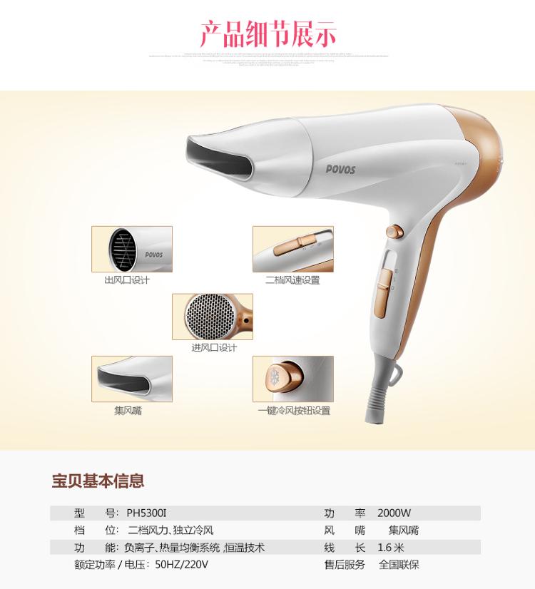 奔腾（POVOS）PH5300I 电吹风机 大功率 陶瓷白 高贵典雅白天鹅系列