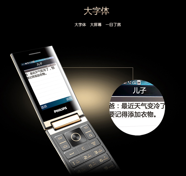 
                                        飞利浦（PHILIPS） E380 夜光黑 经典时尚翻盖双屏 移动联通2G 双卡双待 老人机 老年机 老人手机                