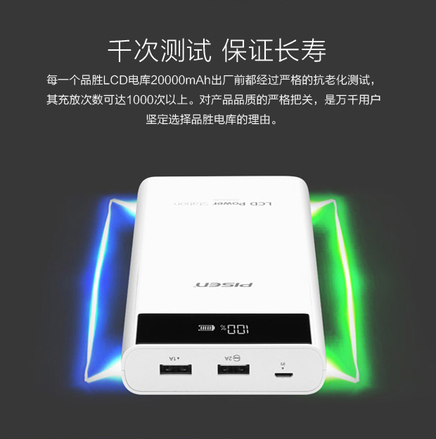 
                                                                                品胜20000毫安时充电宝大容量移动电源 双输入液晶数显 适用iPhone12/13PRO/OPPO华为P40VIVO小米安卓通用 白                