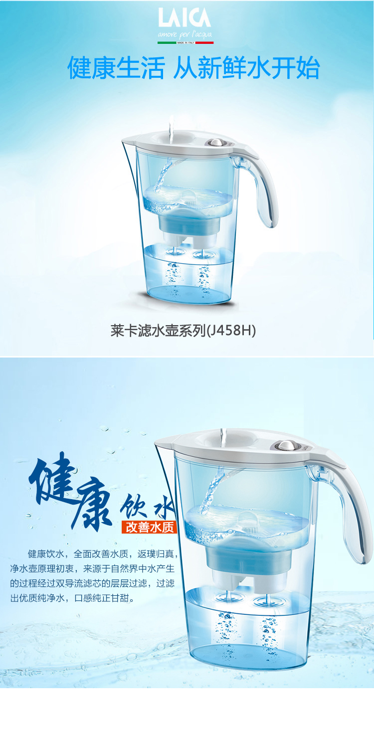 
                                        莱卡（LAICA） J458H 免掀盖 双导流 滤水壶 2.3L （白色）                