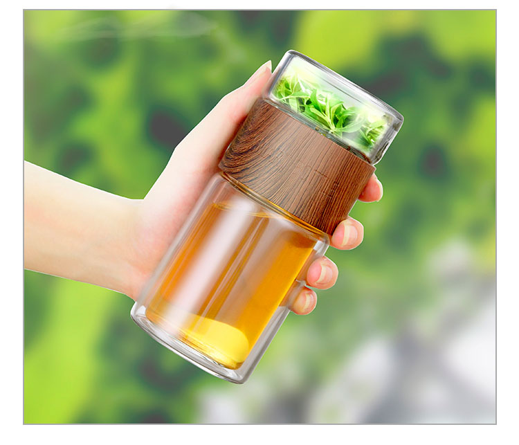 佳佰 双层玻璃杯 创意便携商务男女士大容量 茶水分离过滤办公泡茶水杯子