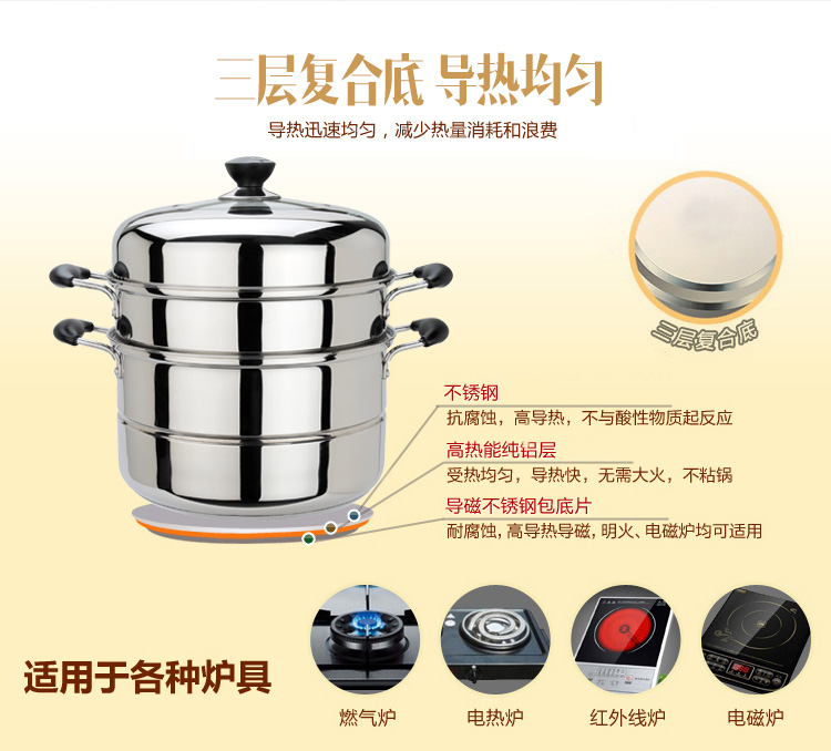 
                                        
                                        美厨（maxcook）二层蒸锅 不锈钢复底26cm MCZ-26（蒸煮两用 可用电磁炉）                