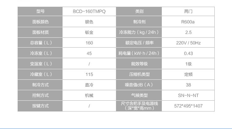
                                                            海尔（Haier）160升 小型两门冰箱双门冷冻速度快经济实用节能环保BCD-160TMPQ                