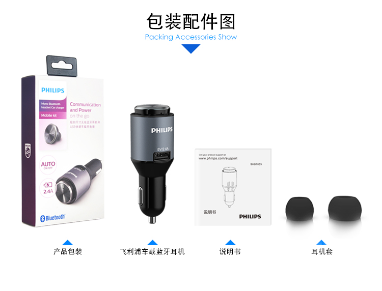 
                                        飞利浦（PHILIPS）SHB1803 无线蓝牙 入耳式 手机耳机 支持IPHONE 三星 华为 vivo 带USB直充 香薰 黑色                
