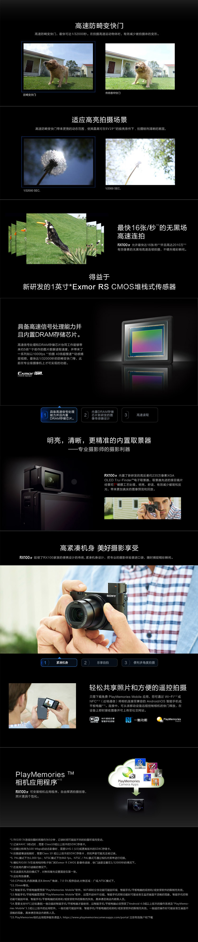 
                                        索尼（SONY）黑卡DSC-RX100 M4 1英寸大底数码相机/卡片机 蔡司镜头（WIFI/NFC 4K视频 RX100IV/黑卡4)                