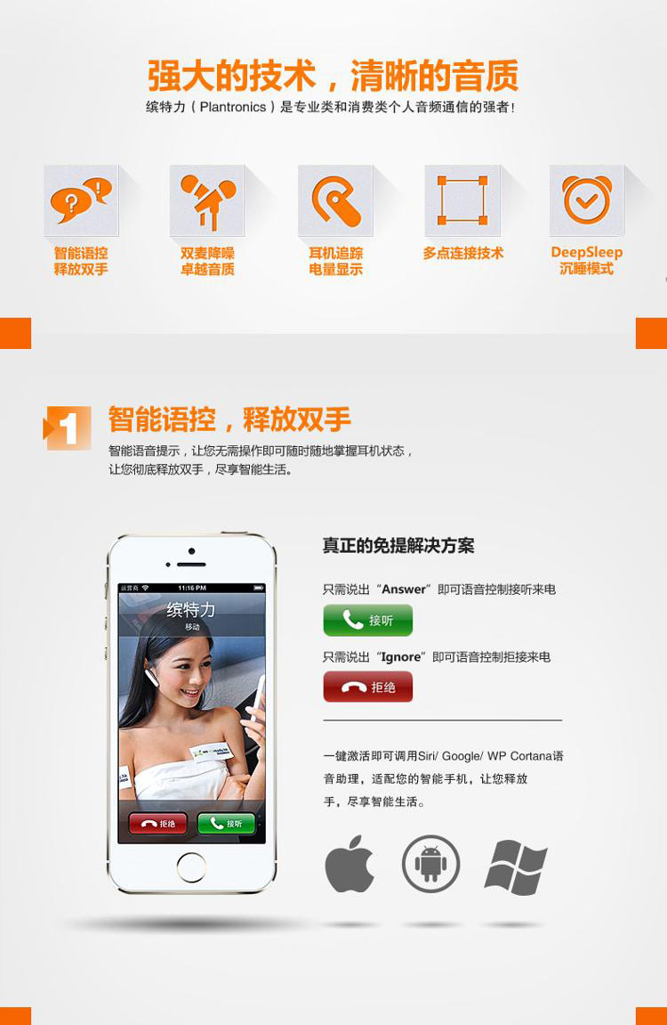 
                                                            缤特力（Plantronics）M165 商务单耳蓝牙耳机 通用型 耳挂式 黑色                