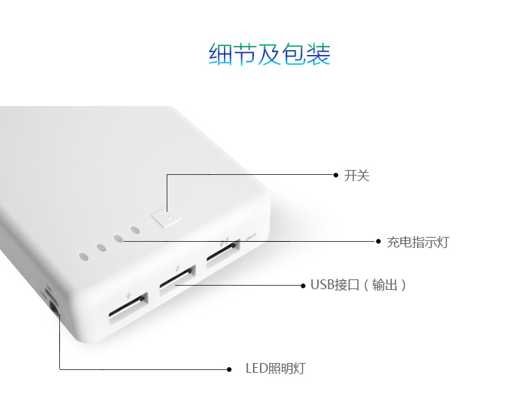 
                                        爱国者（aigo）20000毫安 FB20 三个USB输出 大容量通用 聚合物 移动电源/充电宝  白色                 