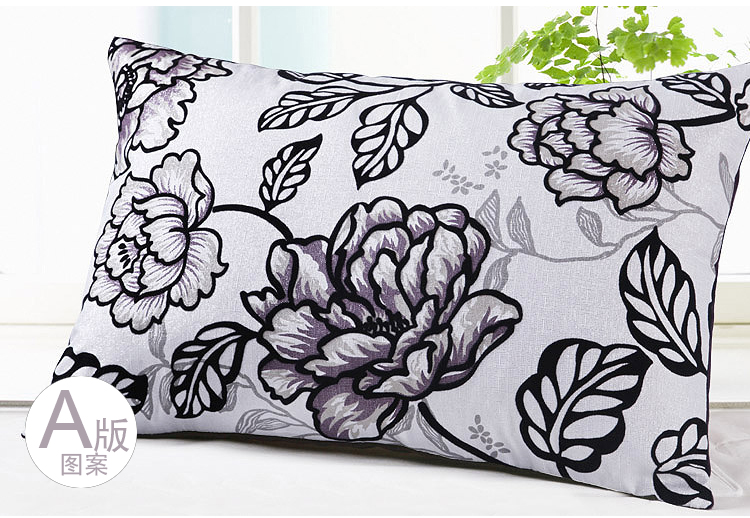 艾薇 床品家纺 外贸植绒提花加厚家饰午安靠枕国色牡丹黑40X60CM